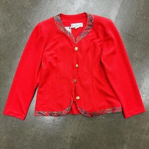 Vintage Pablo Collection Size 12 Petite Red Paisley Trim Blazer Cardigan